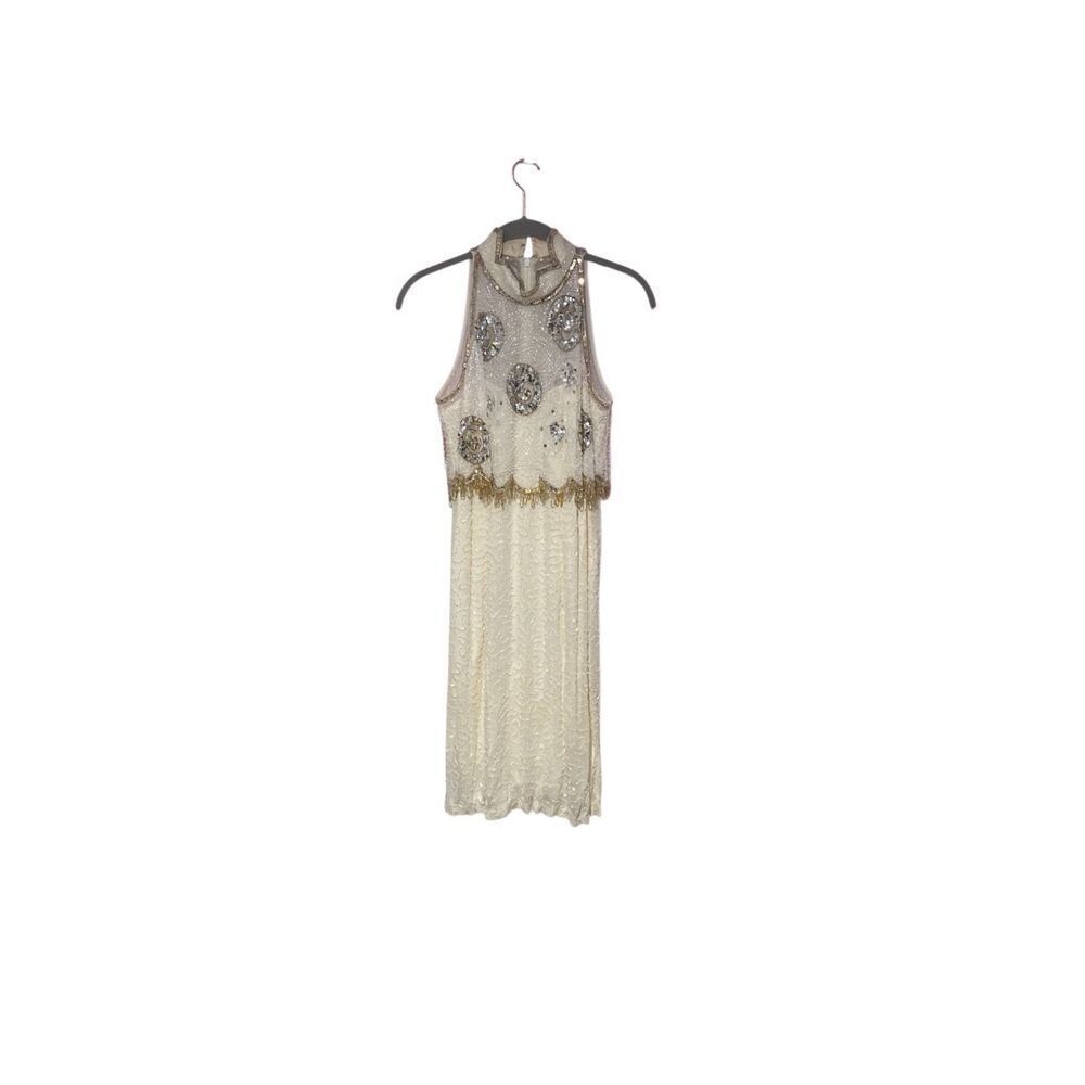 Nightline vintage, women’s ivory, gold and silver stunning Sequin beaded dress S